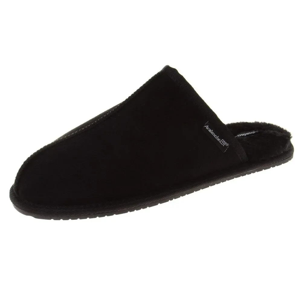 Avalanche Men's Cozy Slip-On Slippers Fuzzy Warm House Shoes Black Size 9 NWT